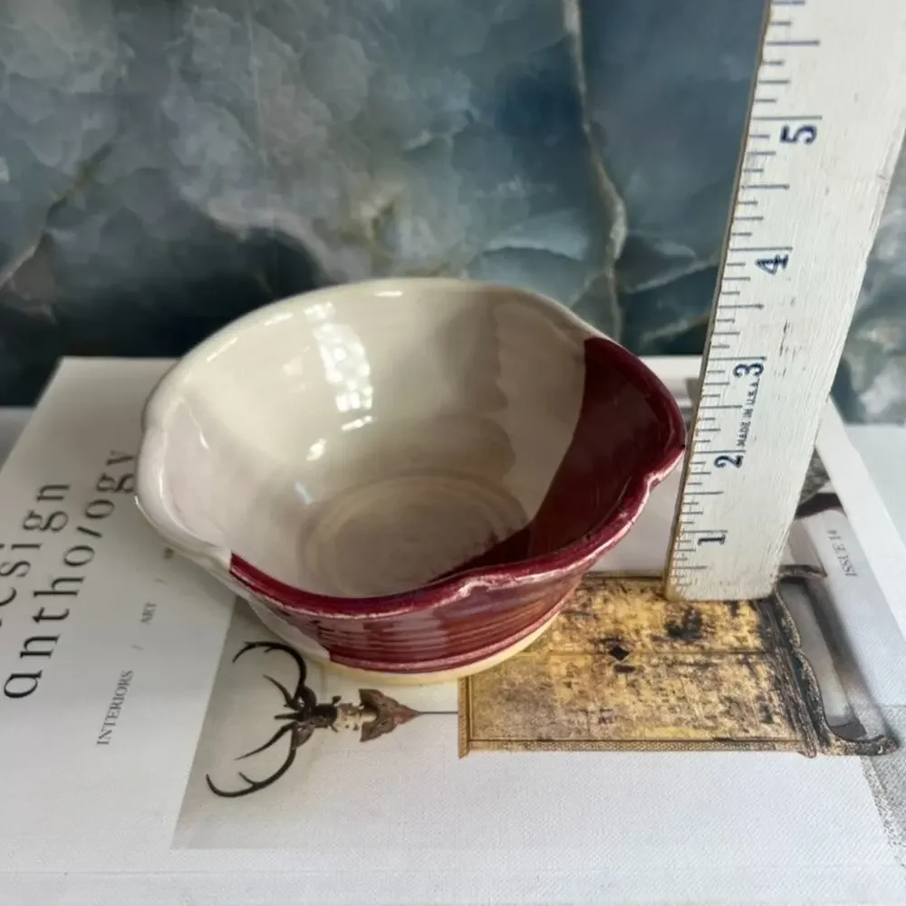 Pat Schweikert Studio Art Pottery Decorative Bowl Stoneware Ivory & Red Two Tone
